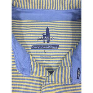Johnnie-O Prep-Formance Polo Shirt Men's Large Yellow Blue Striped Short Sleeve